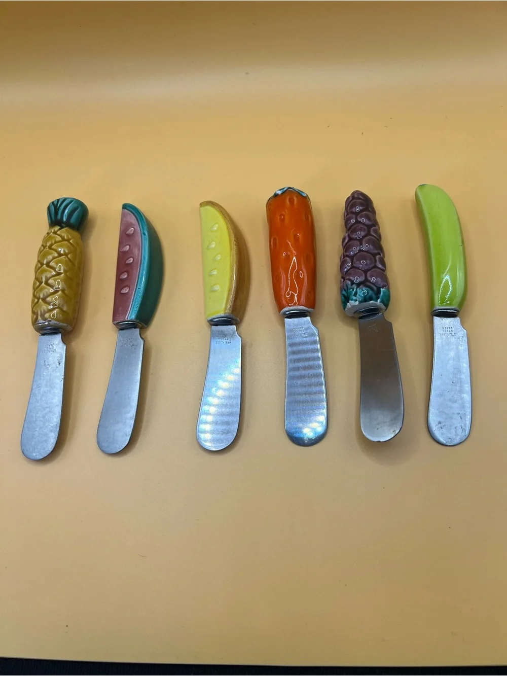 Vintage Japan Ceramic Fruit Handle Cheese Spreaders - Set of 6